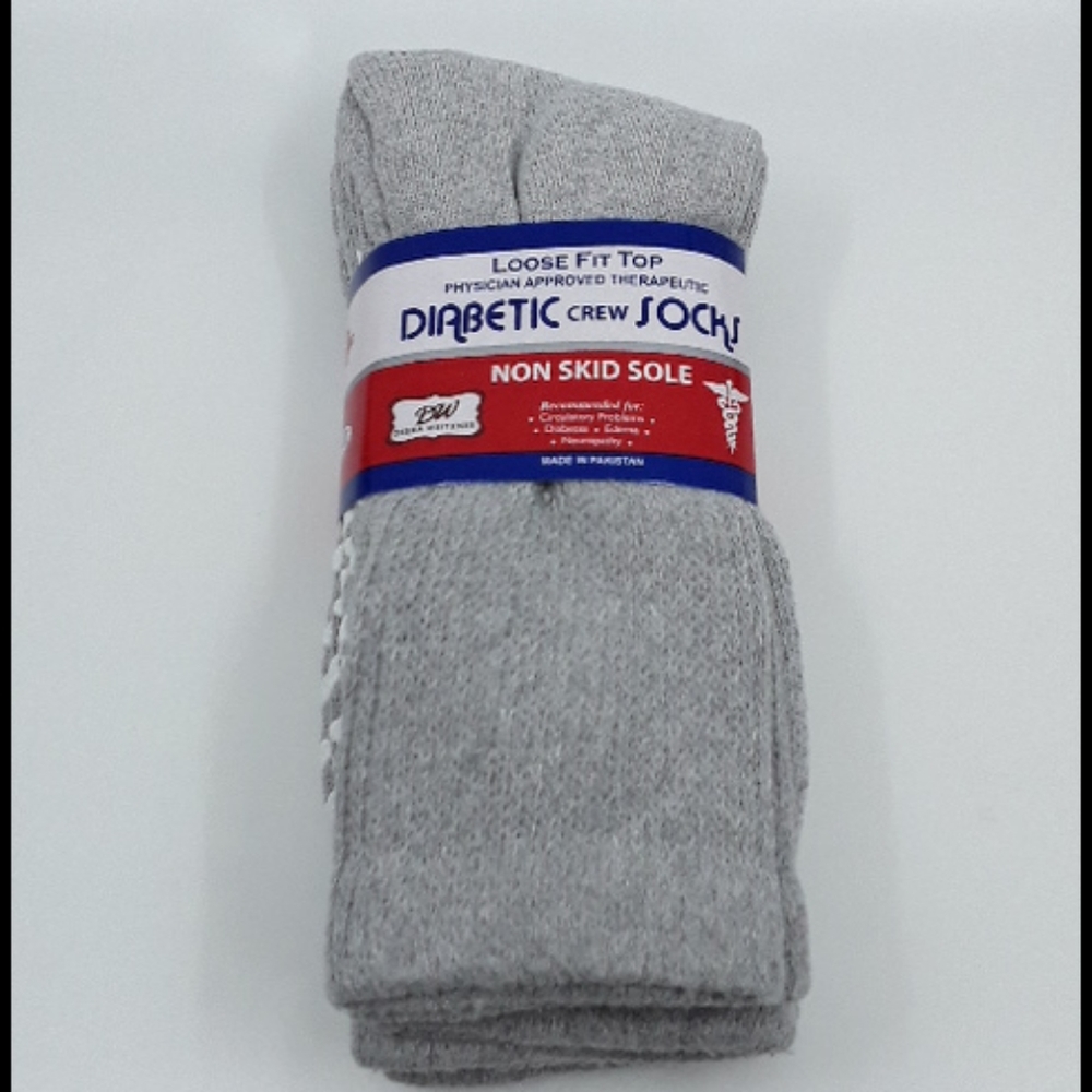 3 Pk Mens Diabetic Grey Crew Socks Shoe Size 7-13